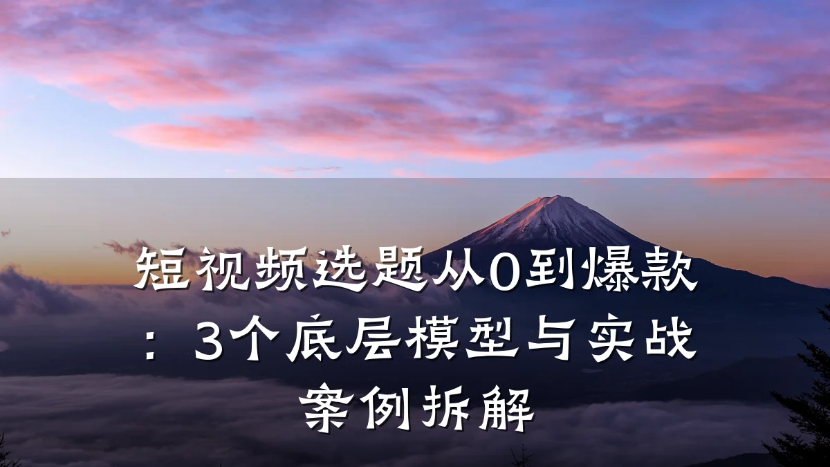 短视频选题从0到爆款:3个底层模型与实战案例拆解