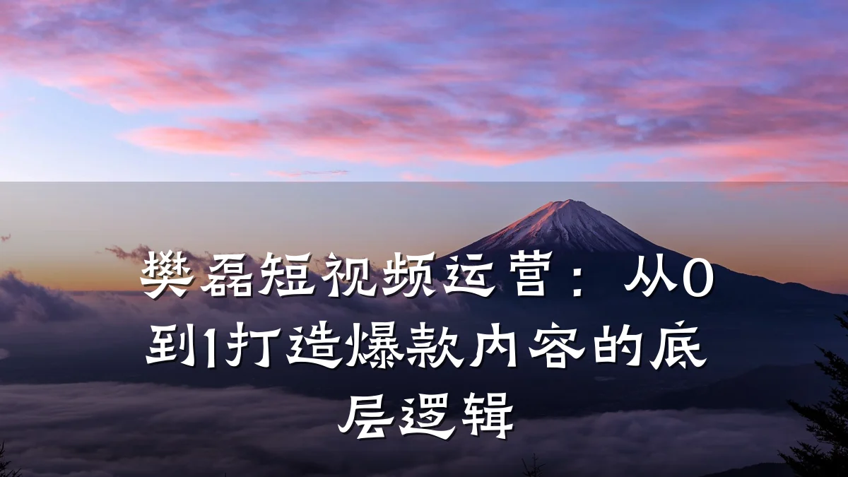 樊磊短视频运营:从0到1打造爆款内容的底层逻辑