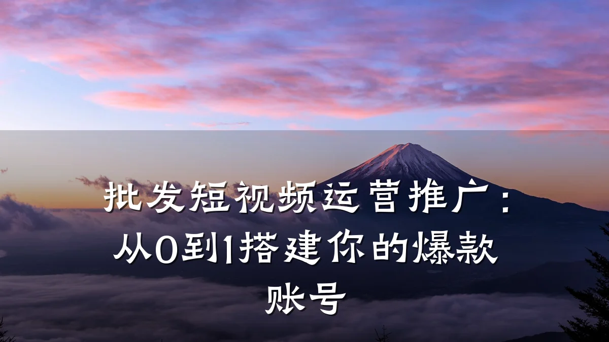 批发短视频运营推广:从0到1搭建你的爆款账号