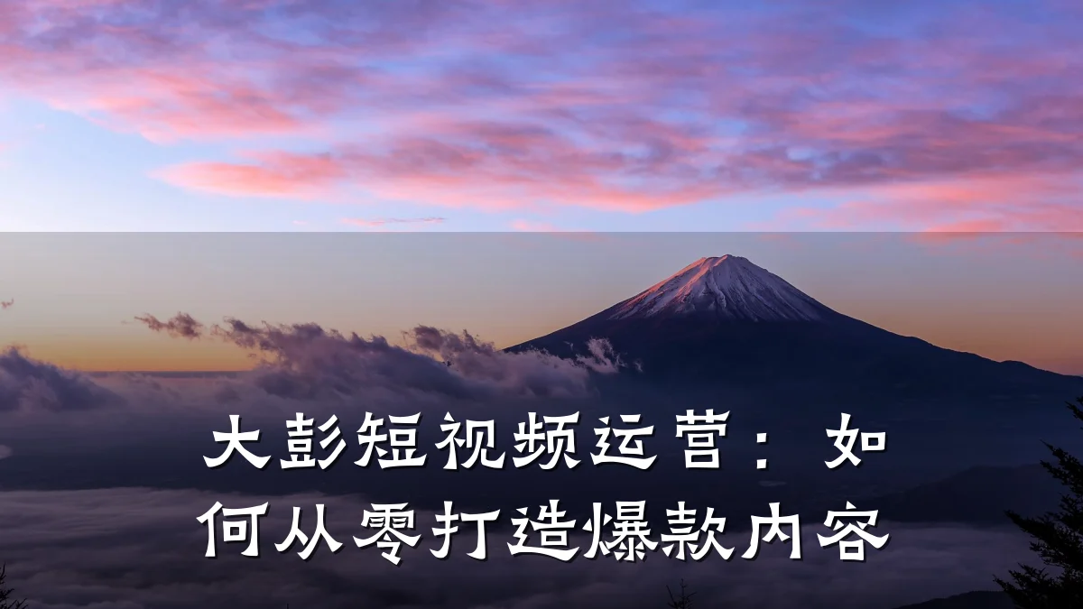 大彭短视频运营：如何从零打造爆款内容