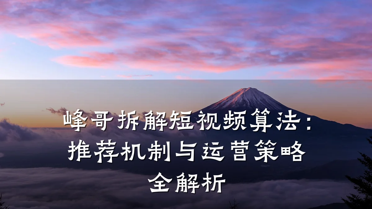 峰哥拆解短视频算法:推荐机制与运营策略全解析