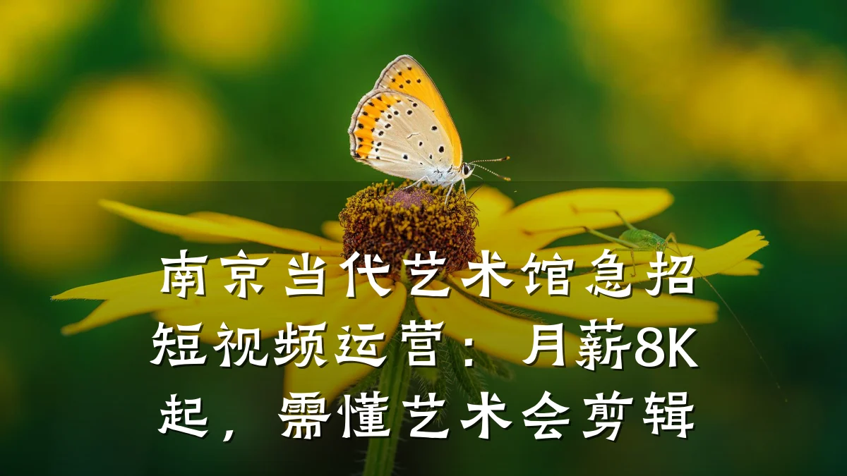 南京当代艺术馆急招短视频运营:月薪8K起,需懂艺术会剪辑